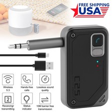 Bluetooth 5.3 Audio Transmitter  Receiver Wireless AUX Adapter w/ 17Hrs Battery