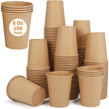 Disposable Paper Cups 8oz Coffee Tea Water Hot Cold Drinks Leak Proof 100 Pack