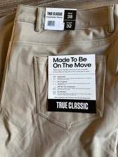True Classic Men’s Pants Stretch 38 X 32 Zip Pocket Straight 6 Pockets UPF 50