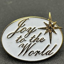 Vintage Sherman Joy to the World Oval Shaped White Gold-Tone Enamel Christmas