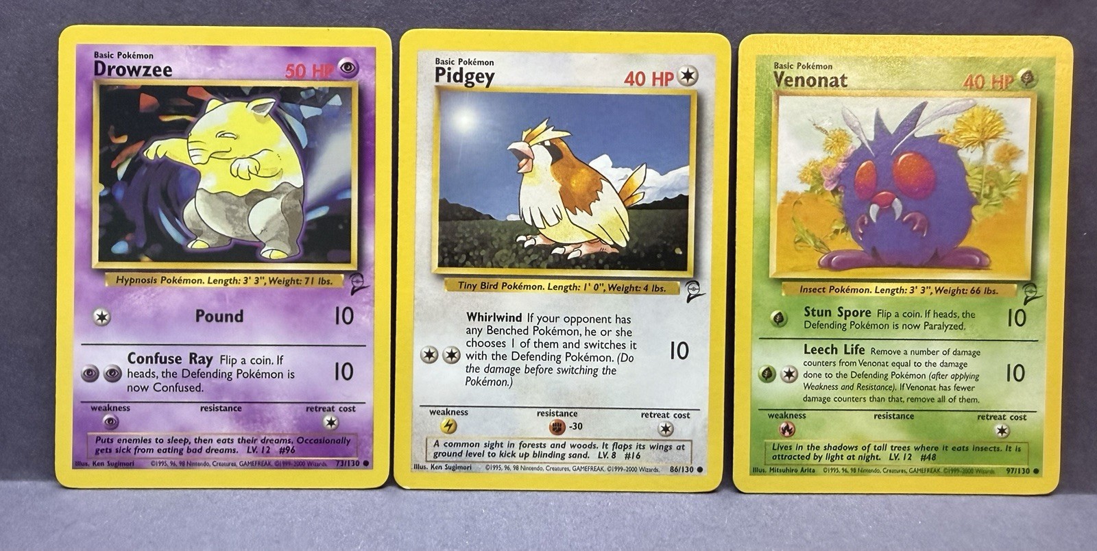 Pokemon TCG: Drowzee 73/130, Pidgey 86/130 & Venonat 79/130- Base Set 2- LP