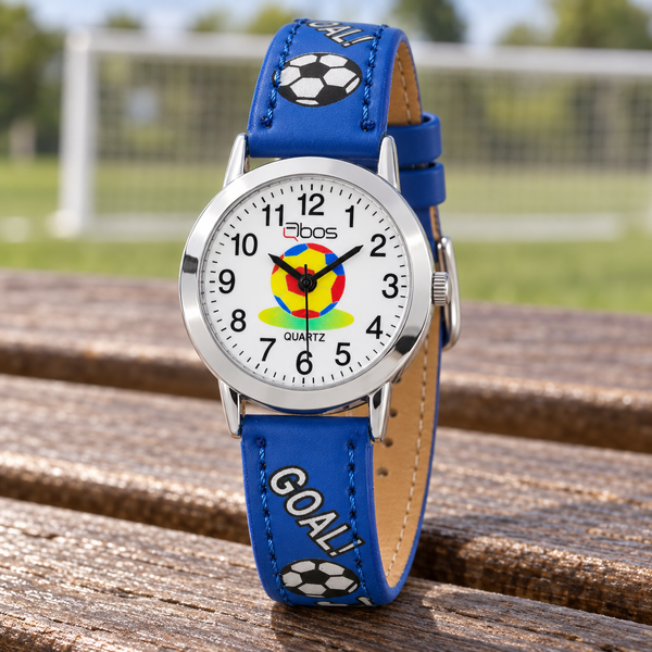 Qbos Kinderuhr FußBall Blau Quarz Kunstlederband 28 Mm Armbanduhr 4900001-002-image
