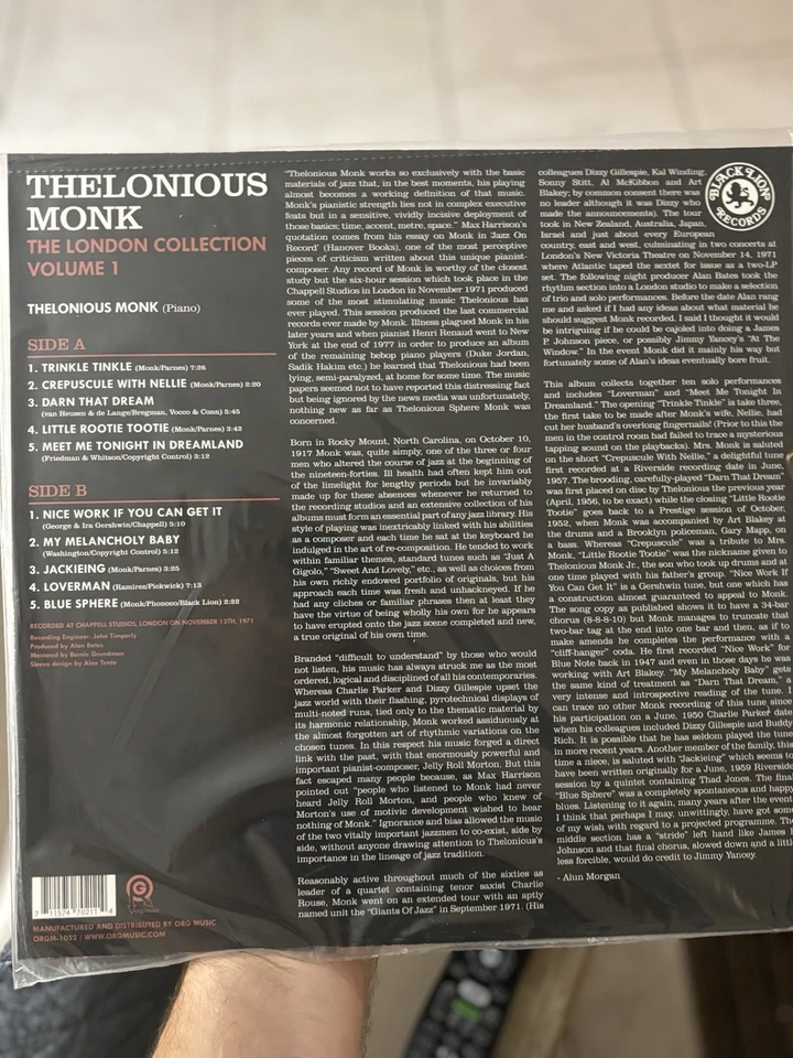 THELONIOUS MONK THE LONDON COLLECTION VOLUME 1 CLEAR ORANGE VINYL B&N NEW SEALED - Image 2 of 3