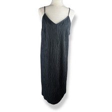 Vintage Black Crinkle Textured Slip Dress Womens Size 12 16 USA Made Minimalist