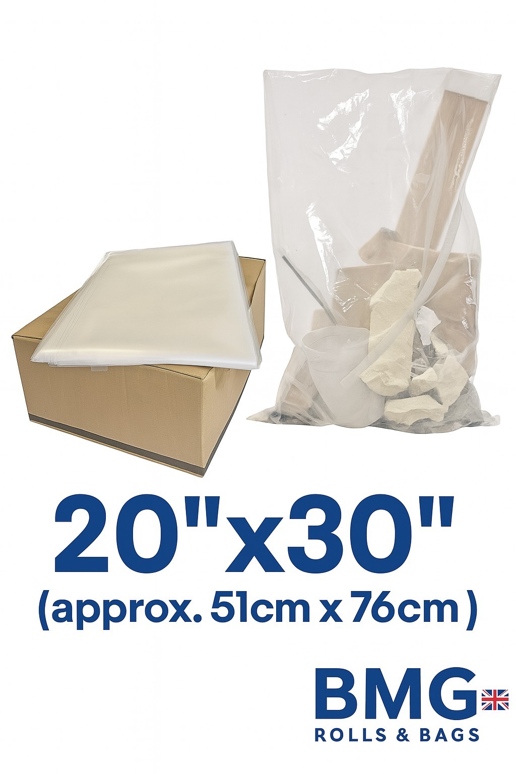 BOLSAS DE ESCOMBROS DE POLIETILENO PLÁSTICO TRANSPARENTE EXTRA GRANDES DE ALTA RESISTENCIA 20x30" calibre 300