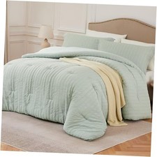 Sage Green California King Comforter Set - 3 Pieces Seersucker Lightweight