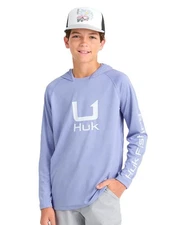 Huk Icon Hoodie Kid's Tech Shirt, Lightning Sky, Large