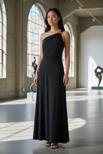 New With Tags Laundry By Shelli Segal One Shoulder Jersey Black Dress Sz 0