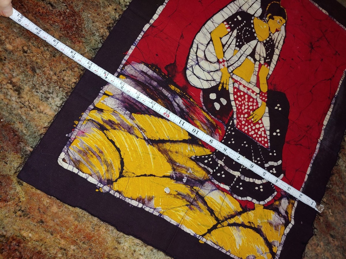 Vintage 1970s Batik Textile Wall Hanging Woman Figure Indonesian