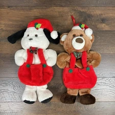 VTG Santa’s Best Plush Christmas Stockings 21" (LOT OF 2) White Puppy/Brown Bear