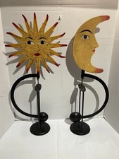 VTG Celestial Metal Moon Sun Kinetic Balance Pendulum Folk Art Face Sculptures