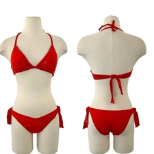 La Perla 2 Piece Bikini Swim Set Sparkle Sequin Red | 34B Top, XS Bottom NWT