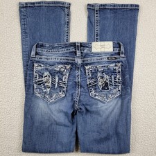 Miss Me Jeans Womens 28 Boot Cut Distressed Rhinestone Stretch Denim