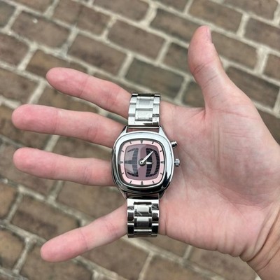 Men's Y2K Silver and Pink Watch