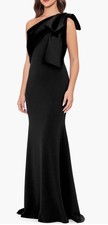 Betsy & Adam Satin Bow Crepe Mermaid Gown In Black $269 New Size 8