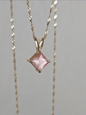 14k Gelbgold Pfirsich Oregon Sonnenstein Anhänger Halskette 18 Zoll