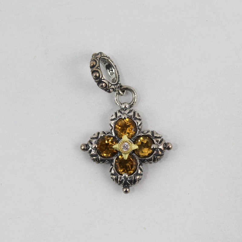 Barbara Bixby Sterling Silver 18K Gold Flower Pendant Citrine White Topaz