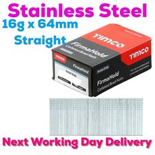 64mm 16g STRAIGHT Brad Nails STAINLESS STEEL Firmahold Brads Paslode 2nd Fix