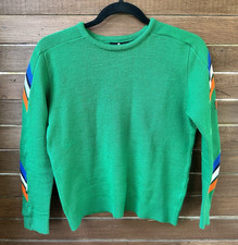 Vintage Demetre Ski Sweater 100 Wool Ladies Small Green Sleeve Detail 70s 80s