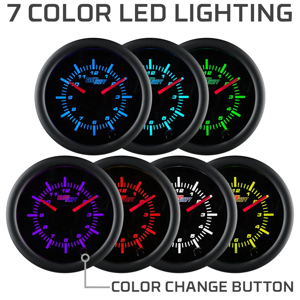 2 1/16" 52mm GlowShift Black 7 Color Series Analog Clock Gauge for 12 Volts - Image 4 of 4