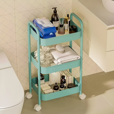 Rolling Cart with Hooks Space Saving Slim Storage Cart with Wheels Blue