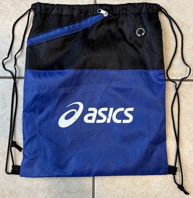 ASICS Drawstring Backpack Blue Black Cinch Sack Gym Sports Shoe Bag