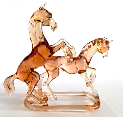 Art Déco Glasfigur Pferde Lauscha um 1930 Bernstein Vollglas Makellos Rarität