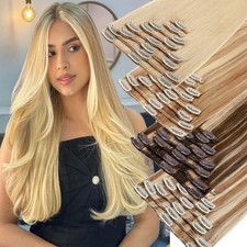 100 Remy Human Hair Clip In Extensions Hair Full Head Long 22" Mix Blonde 8pcs