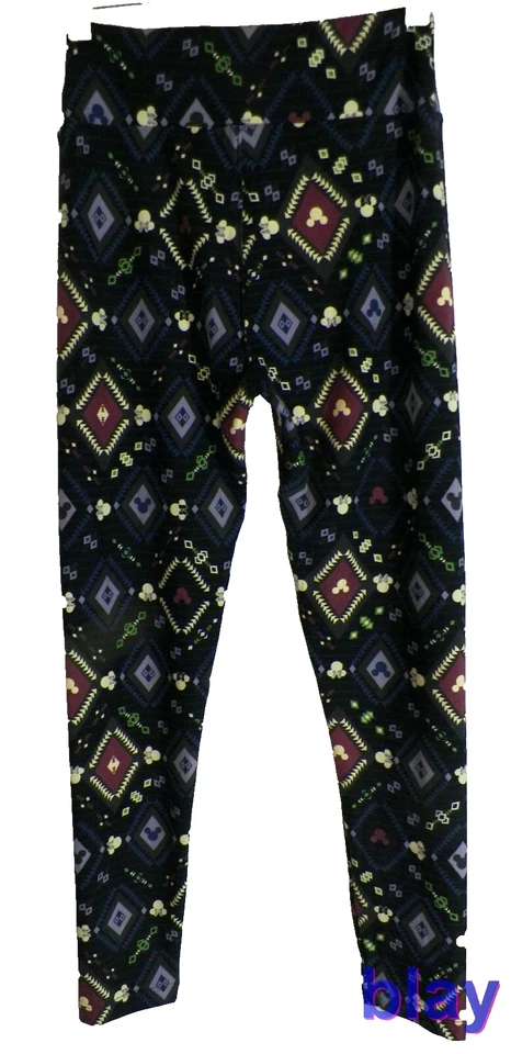 Leggings OS Lularoe Disney negros y morados Mickey Mouse guiñando un ojo azteca talla única Foto 2 de 2