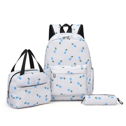 3Pcs Floral Backpack Set with Lunch Bag & Pen Case Travel Daypack (White Arrow) - Picture 6 of 8