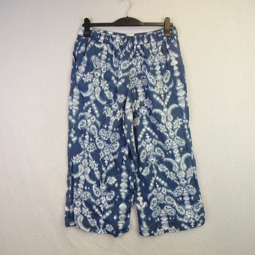 Monsoon Trousers Medium Blue White Linen Blend Wide Leg Cropped 12/14 - Picture 3 of 6
