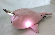 FAO Schwarz Used Pink Narwhal Plush see video LED Lights  Sounds AAA Batteries