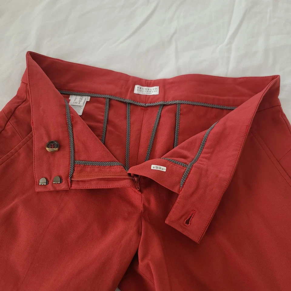 Pantalones Brunello Cucinelli Rojo Caqui Sarga Tiro Medio 8 Tobillo 25" Entrepierna  Foto 3 de 4