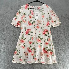 Zara Linen Dress Womens XL Floral Short Romance Babydoll Dainty Cottagecore