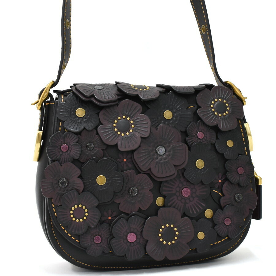 For you Coach Shoulder bag Tea Rose Applique Saddle Bag Leather