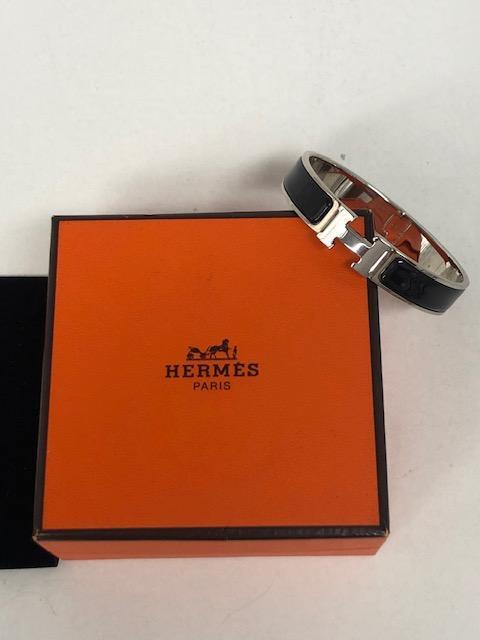 Hermes Black Silver Logo Bangle Click Crack Bracelet for Women-image