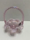 Fenton Glass Pink Opalescent  Pattern Small Basket 1990's. Stunning. 4.5” T