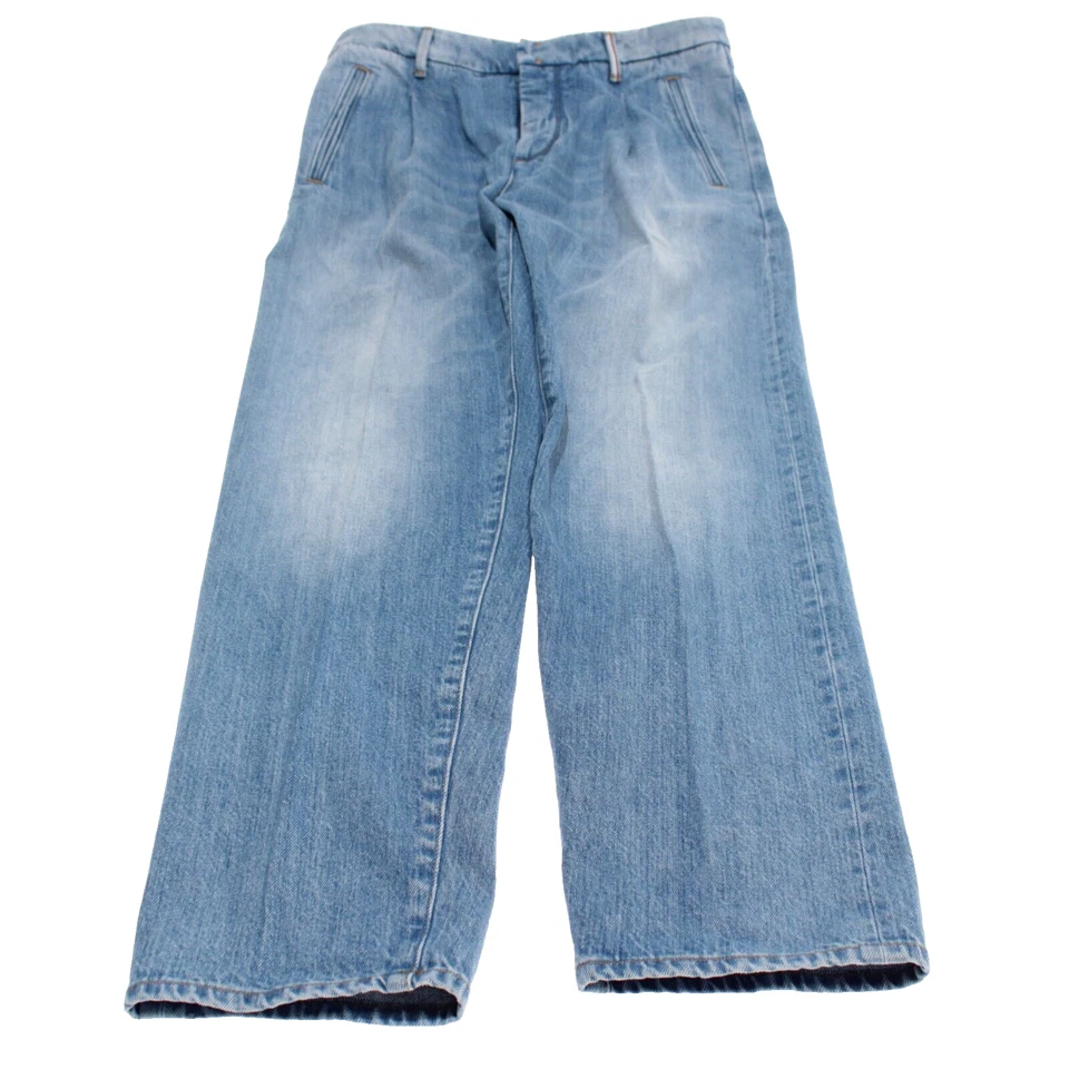 Chinos/pantalones informales plisados Incotex nuevos con etiquetas talla 33 EE. UU. en azul 100 % algodón denim Foto 3 de 4