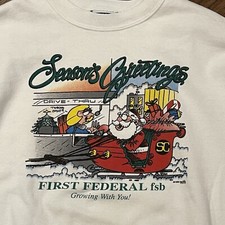 Vintage 1996 LEE Graphic Sweatshirt Santa Sleigh Christmas White Size Large USA
