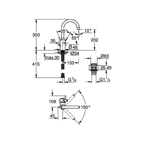 GROHE EH-WT-Batterie Eurosmart C 23933_1 L-Size Push-open Ablaufgarnitur chrom - Bild 3 von 3