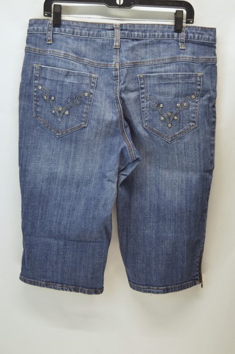 Gitano Shorts Jorts Womens 16 Blue Denim Button Fly 16" Bermuda Long Rivet Jeans - Picture 8 of 15
