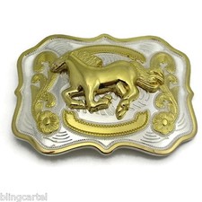 Running 3d Horse Rodeo Western ountry Cowboy Silver  Gold Tone New Belt Buckle