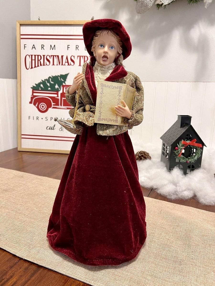 doll christmas dress Beautiful Vintage Christmas Doll Carolling Woman Red Dress And Hat