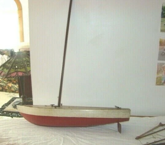 Vintage 1950'S Handmade Wooden Model Sailboat Pond Boat Parts 23 1