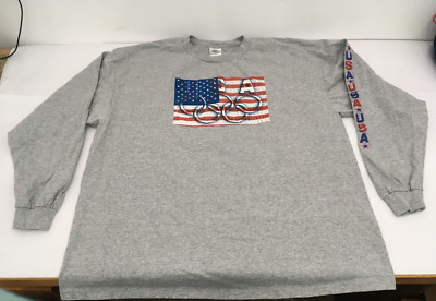 NEW Gray Olympic USA Gel Embossed Flag Long Sleeve Shirt - EXTRA LARGE (b)