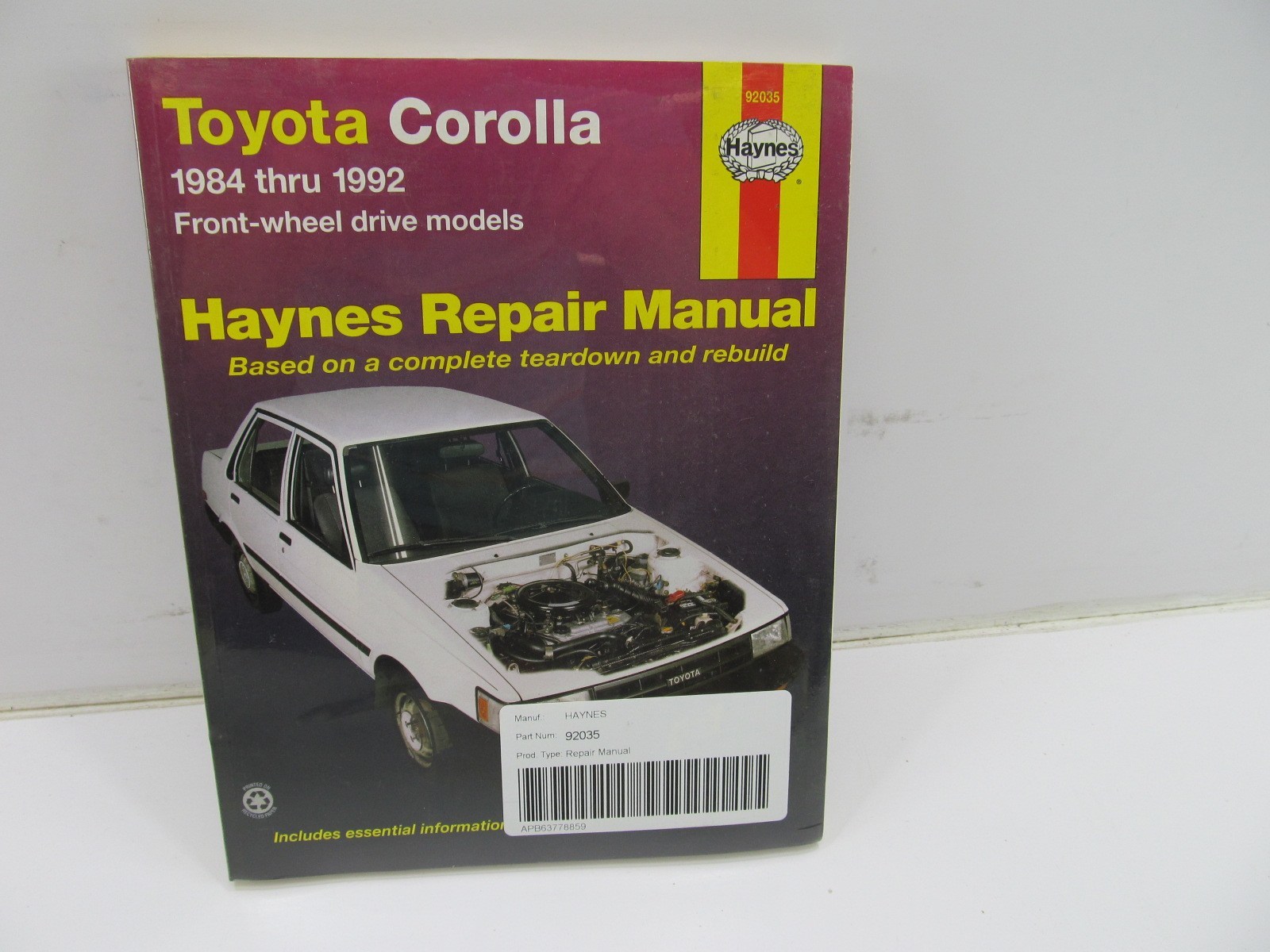 Toyota Corolla 1984 Thru 1991 Front Wheel Drive Haynes Repair Manual 1025  for sale online | eBay