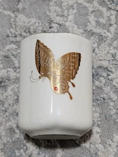 Takahashi San Francisco Porcelain Butterflies Bathroom Cup 24k Gold Decor