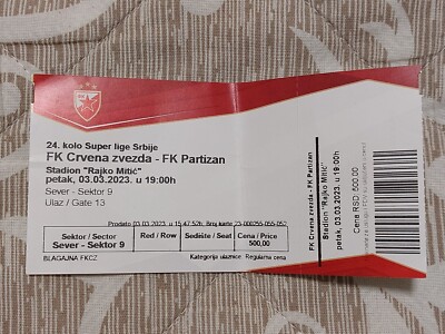 Used Ticket 2022/23 Crvena Zvezda Beograd vs Partizan Belgrade Serbia Superliga 