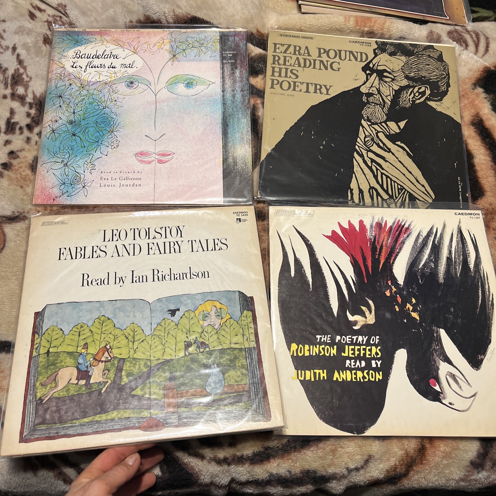 4 Vintage Poetry Vinyl LPs Ezra Jeffers Tolstoy Judith Fables Reading-image