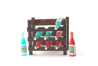Holz Weinregal + 9 Flaschen / Wood Wine Rack Dollhouse Puppenstube 1:12 Art D216